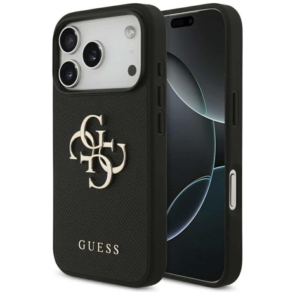 iPhone 17 Pro dėklas Guess Grained Big 4G & Classic Logo – juodas