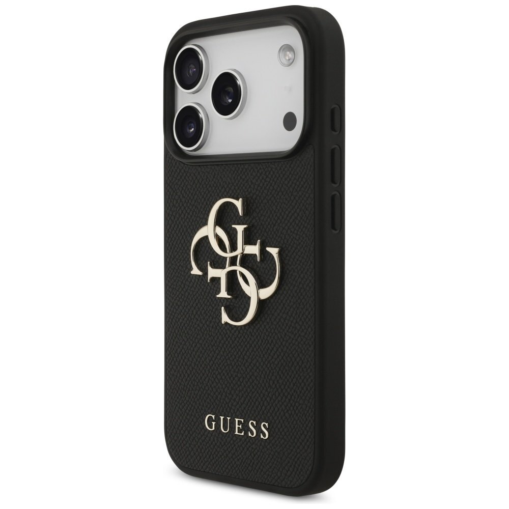 iPhone 17 Pro dėklas Guess Grained Big 4G & Classic Logo – juodas 1 iPhone 17 Pro dėklas Guess Grained Big 4G & Classic Logo – juodas 1