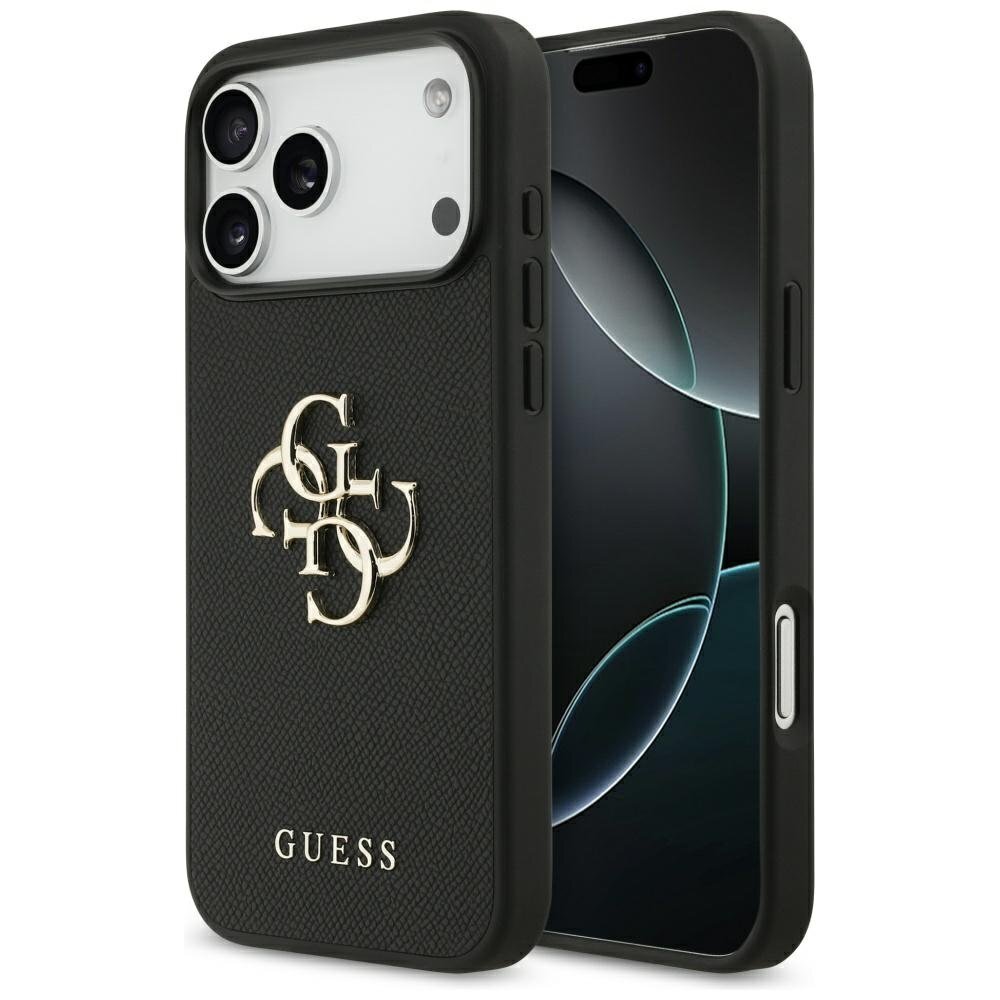 iPhone 17 Pro Max dėklas Guess Grained Big 4G & Classic Logo – juodas iPhone 17 Pro Max dėklas Guess Grained Big 4G & Classic Logo – juodas