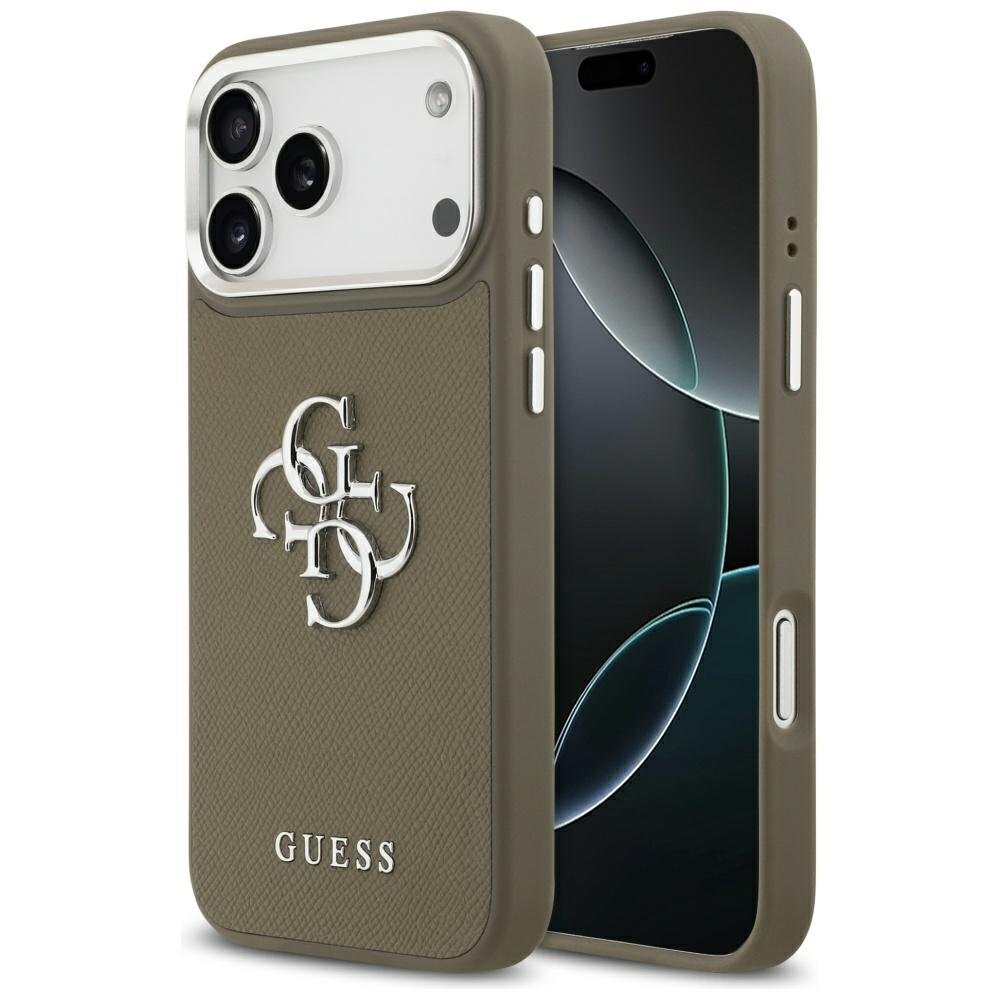 iPhone 17 Pro Max Guess Grained Big 4G Classic Logo dėklas – rudas