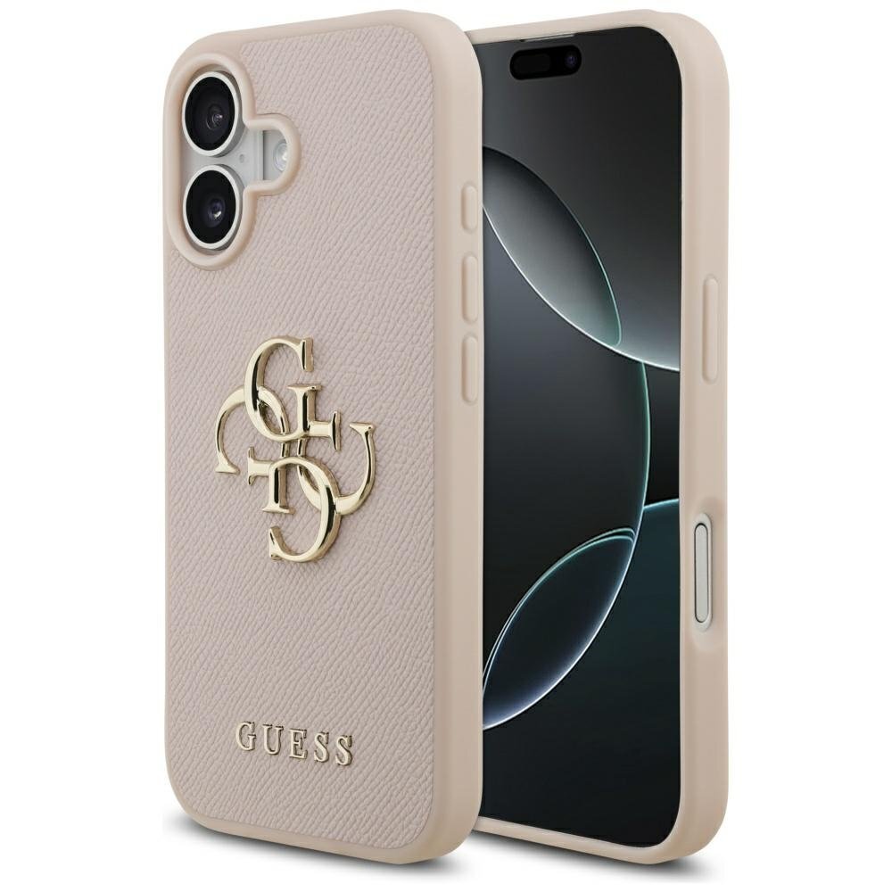 iPhone 17 dėklas Guess Grained Big 4G & Classic Logo – rožinis iPhone 17 dėklas Guess Grained Big 4G & Classic Logo – rožinis