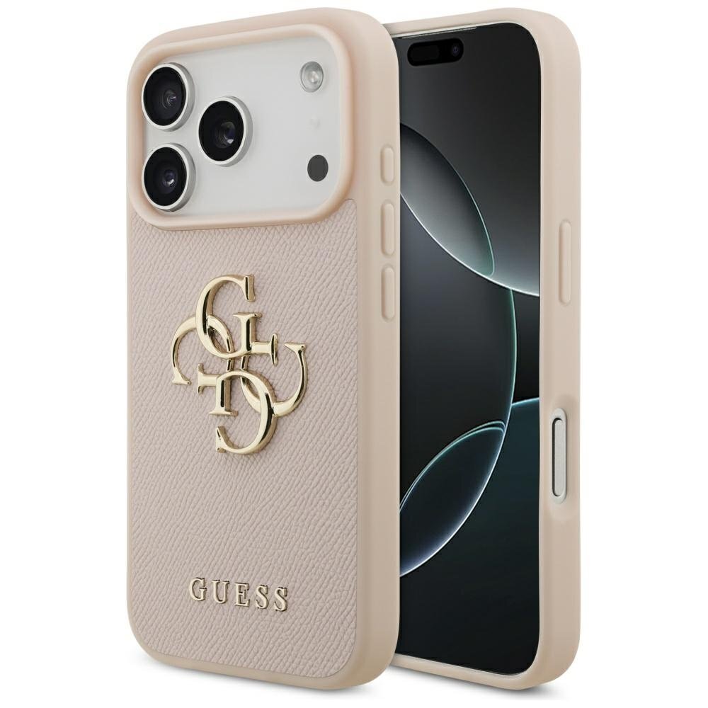 iPhone 17 Pro dėklas Guess Grained Big 4G & Classic Logo – rožinis