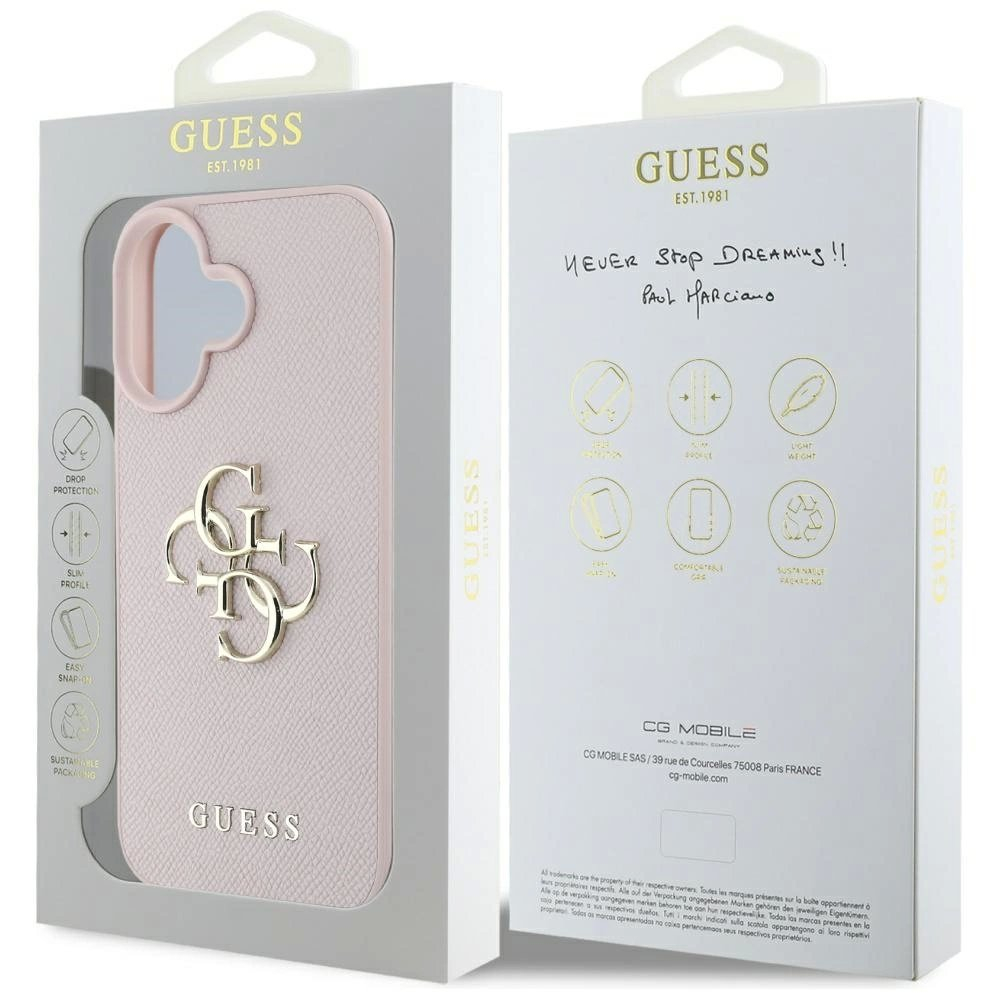 Guess Grained Big 4G Logo Small Classic Logo Dėklas skirtas iPhone 16 - Rožinis 7