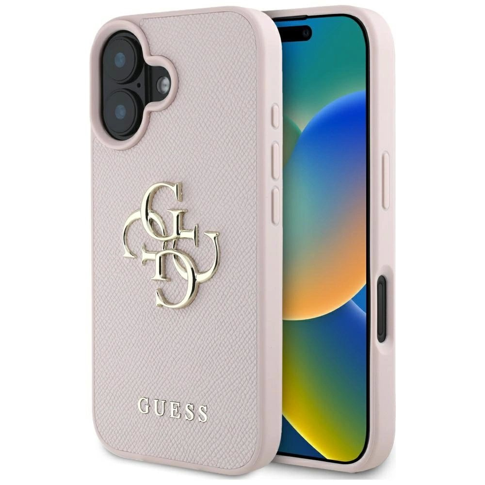 Guess Grained Big 4G Logo Small Classic Logo Dėklas skirtas iPhone 16 - Rožinis