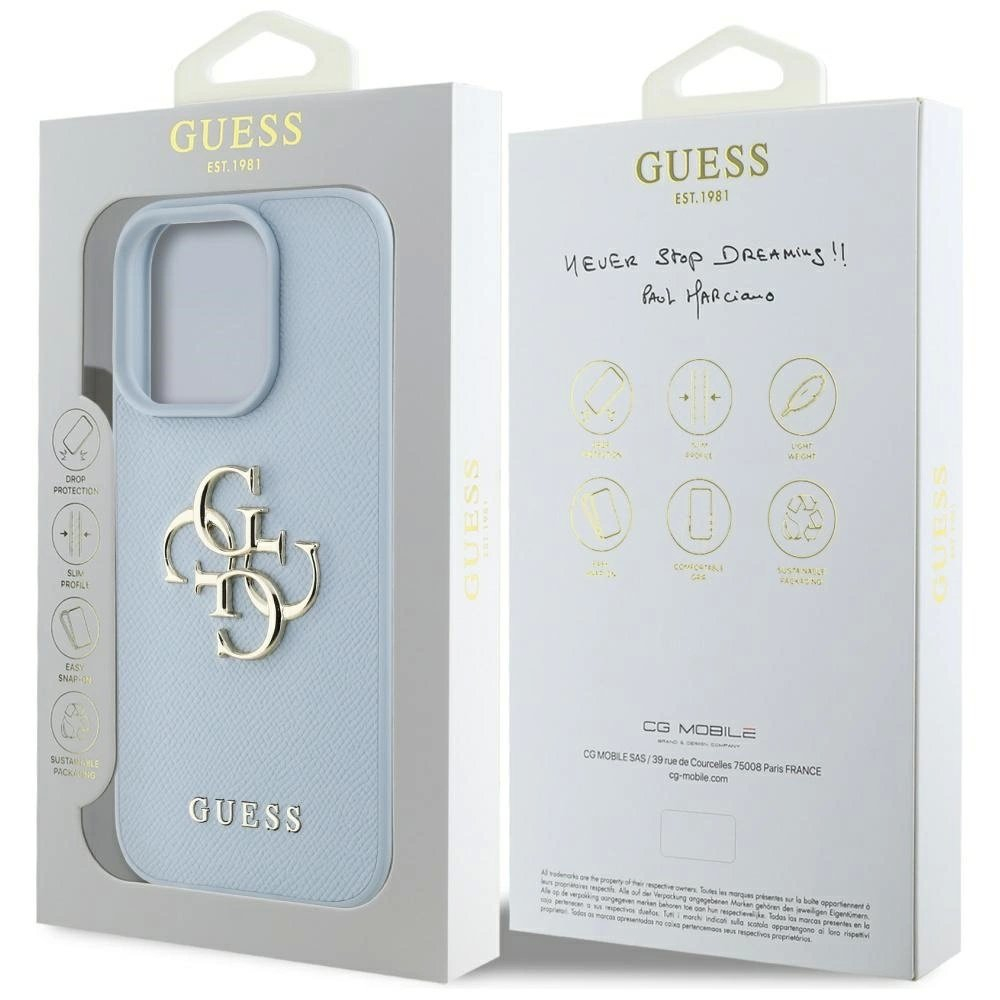 Guess Grained Big 4G Logo Small Classic Logo Dėklas skirtas iPhone 16 Pro - Mėlynas 7