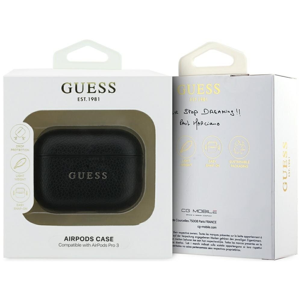 AirPods Pro 3 Guess Grained Classic Logo dėklas – juodas 3 AirPods Pro 3 Guess Grained Classic Logo dėklas – juodas 3