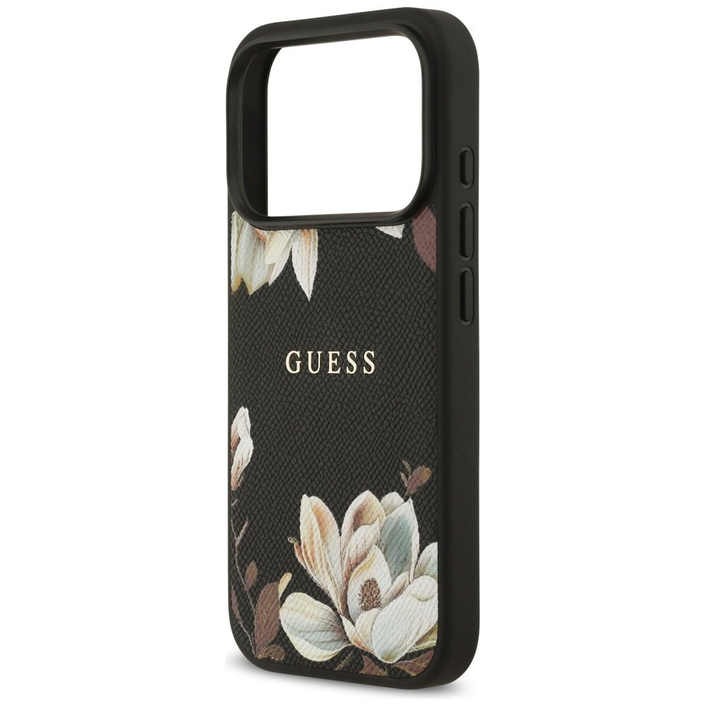 iPhone 17 Pro Guess Grained Flowers Classic Logo MagSafe dėklas – juodas 5 iPhone 17 Pro Guess Grained Flowers Classic Logo MagSafe dėklas – juodas 5
