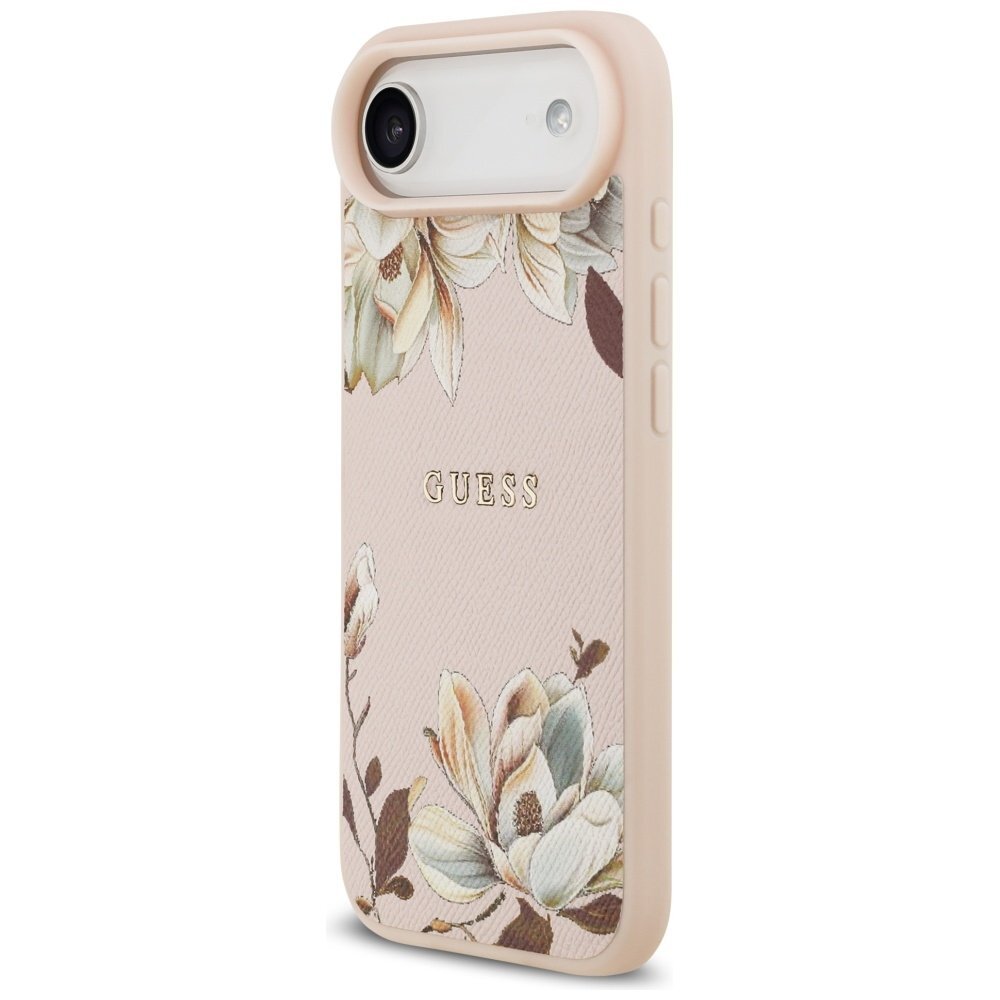 iPhone Air Guess Grained Flowers Classic Logo dėklas su MagSafe – rožinis 1