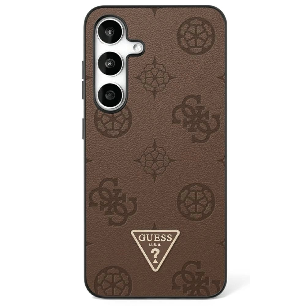 Guess Grained Hot Stamp Peony Pattern Triangle Logo MagSafe Dėklas skirtas Samsung Galaxy S25 Ultra - Rudas