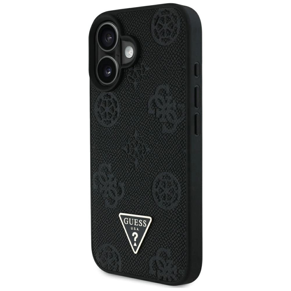 iPhone 16 Guess Grained Hot Stamp Peony Triangle Logo MagSafe dėklas - juodas 1