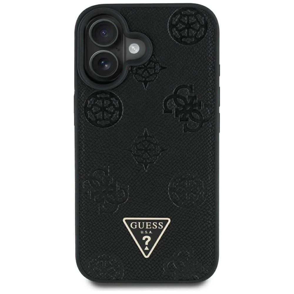 iPhone 16 Guess Grained Hot Stamp Peony Triangle Logo MagSafe dėklas - juodas 2