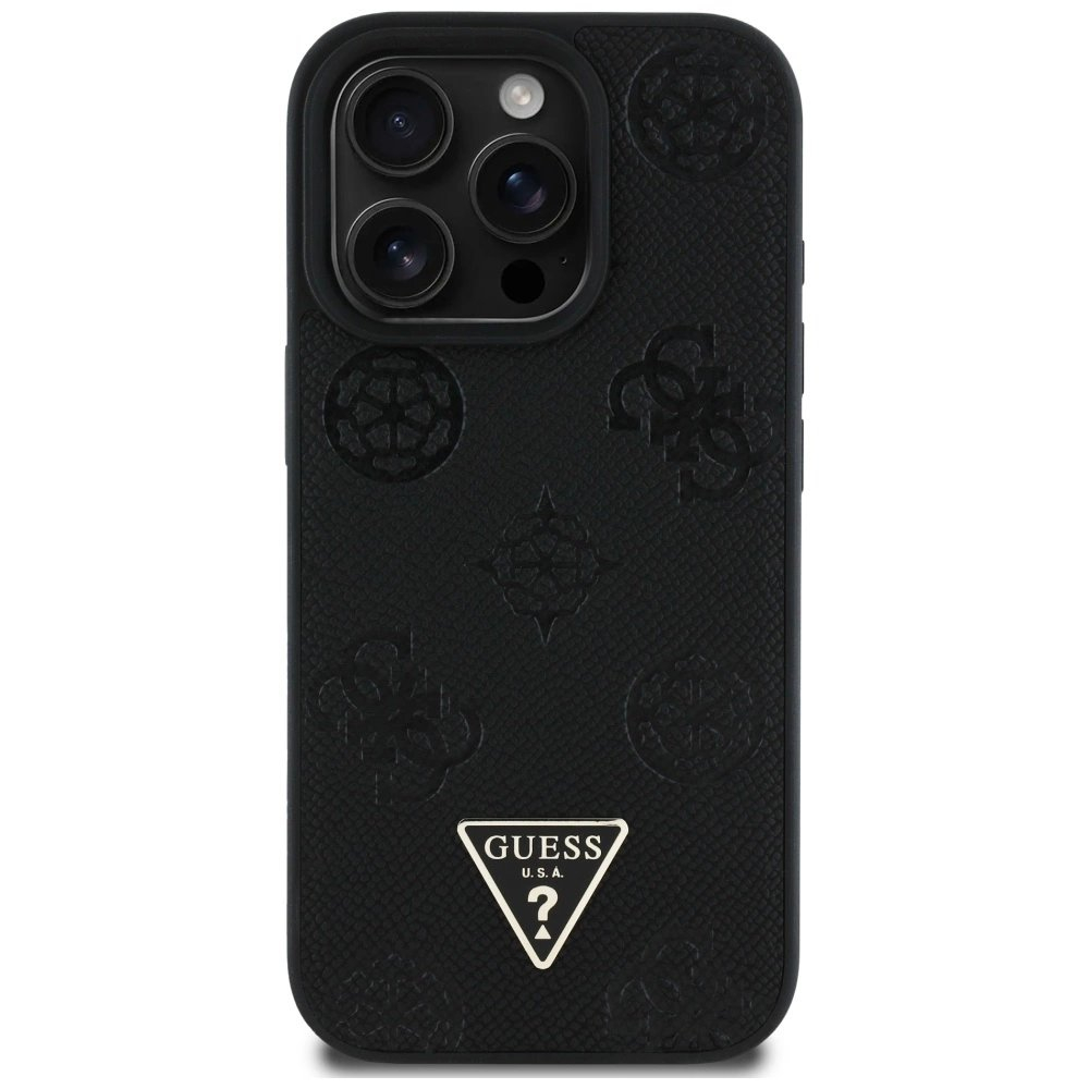 iPhone 16 Pro Guess Grained Hot Stamp Peony Triangle Logo MagSafe dėklas - juodas 2