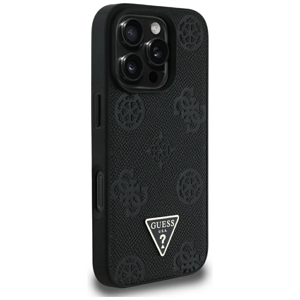 iPhone 16 Pro Max Guess Grained Hot Stamp Peony Triangle Logo MagSafe dėklas - juodas 3