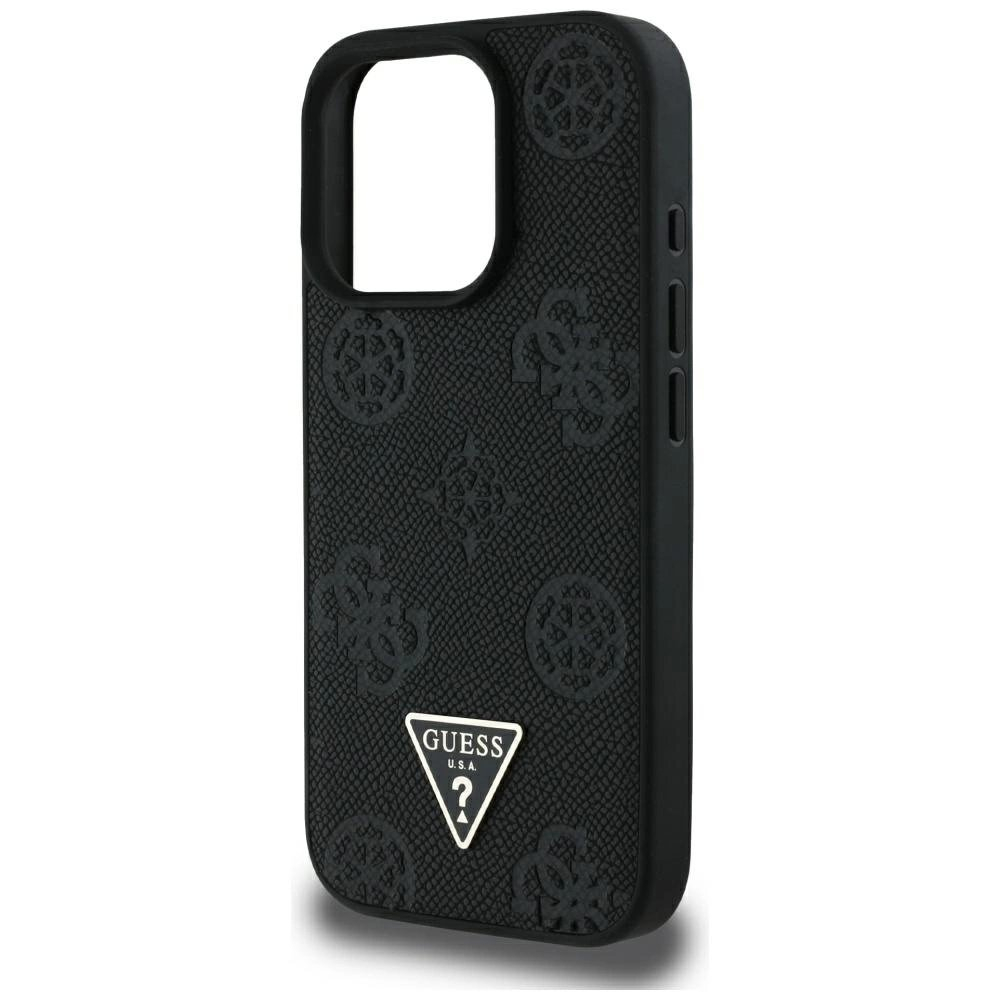 iPhone 16 Pro Max Guess Grained Hot Stamp Peony Triangle Logo MagSafe dėklas - juodas 5
