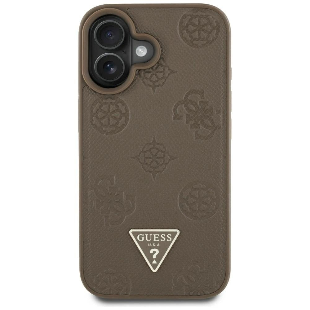 iPhone 16 Guess Grained Hot Stamp Peony Triangle Logo MagSafe dėklas - rudas 2