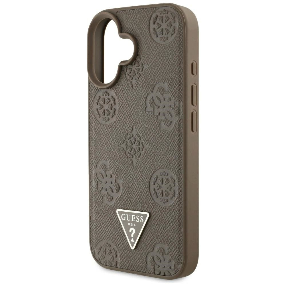 iPhone 16 Guess Grained Hot Stamp Peony Triangle Logo MagSafe dėklas - rudas 5
