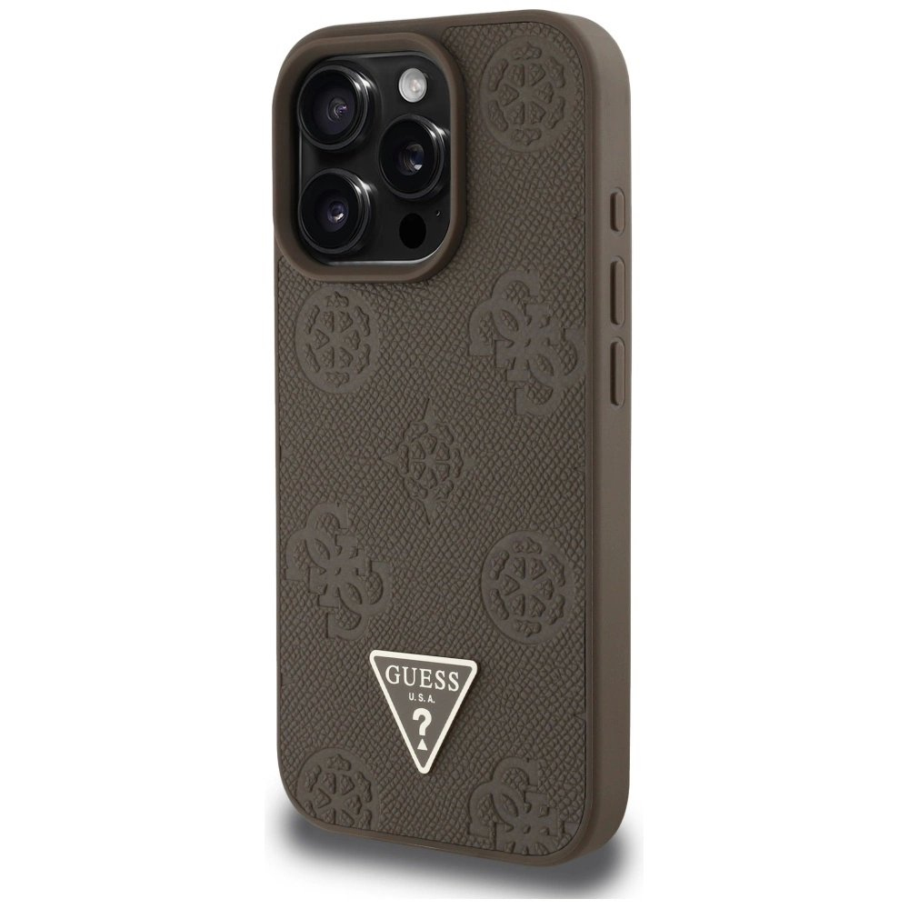iPhone 16 Pro Guess Grained Hot Stamp Peony Triangle Logo MagSafe dėklas - rudas 1