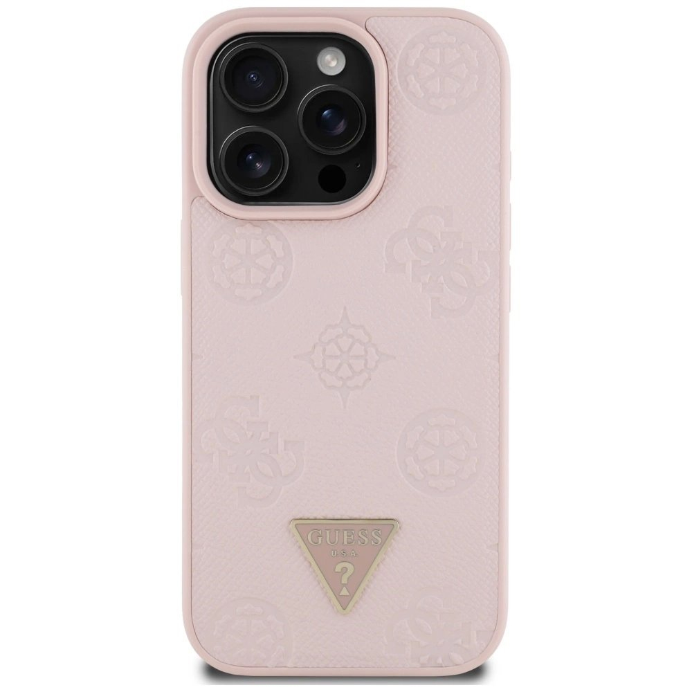 iPhone 16 Pro Guess Grained Hot Stamp Peony Triangle Logo MagSafe dėklas - rožinis 2