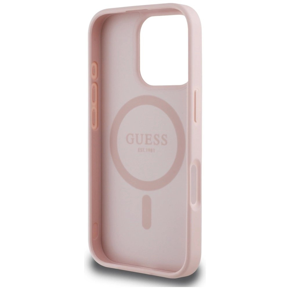 Guess Grained Printed Flower Pattern MagSafe Dėklas skirtas iPhone 16 Pro Rožinis 6