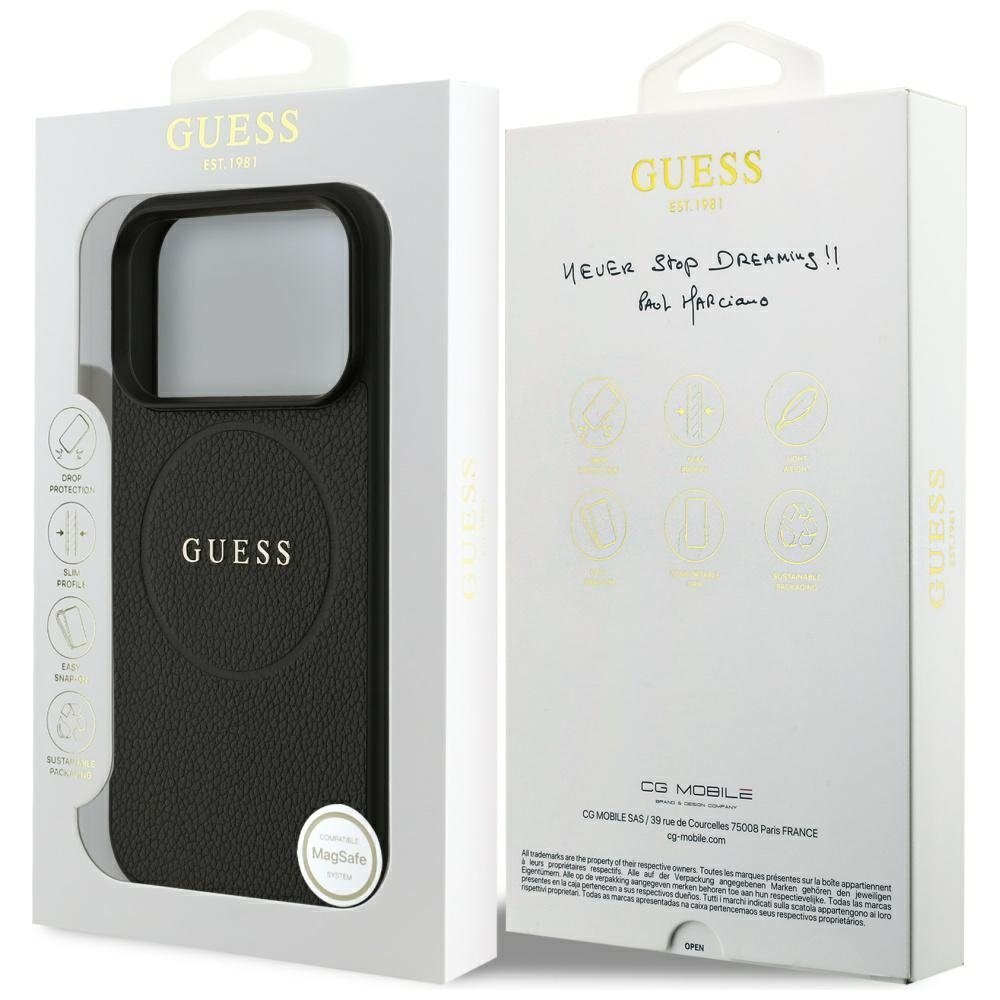 iPhone 17 Pro Guess Grained Ring MagSafe dėklas – juodas 7