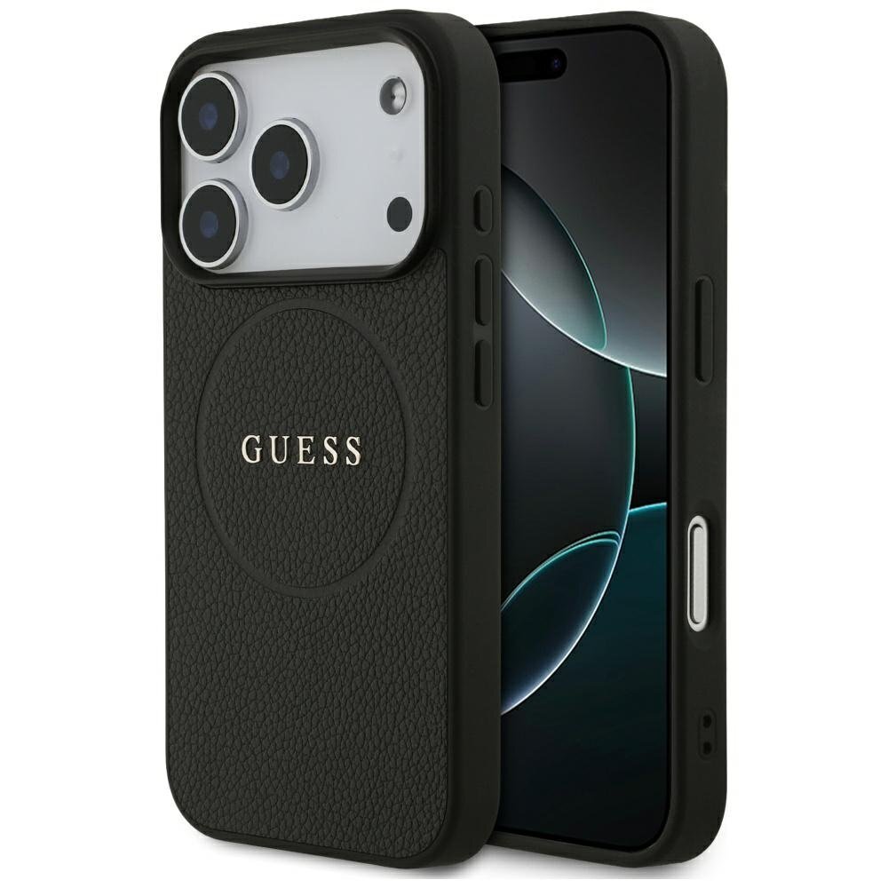 iPhone 17 Pro Guess Grained Ring MagSafe dėklas – juodas