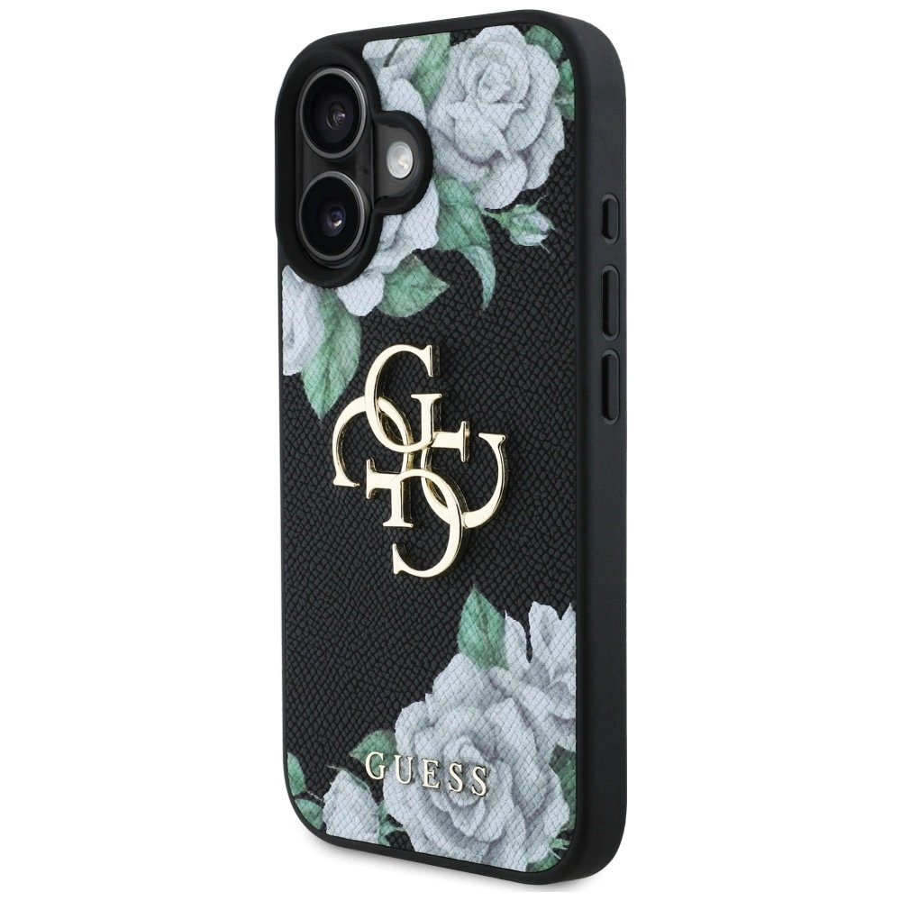 iPhone 16 Guess Grained Roses Big 4G logo dėklas - juodas 1