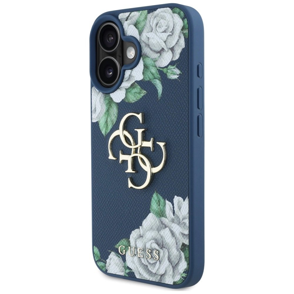 iPhone 16 Guess Grained Roses Big 4G logo dėklas - mėlynas 1