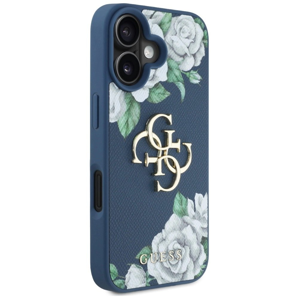 iPhone 16 Guess Grained Roses Big 4G logo dėklas - mėlynas 3