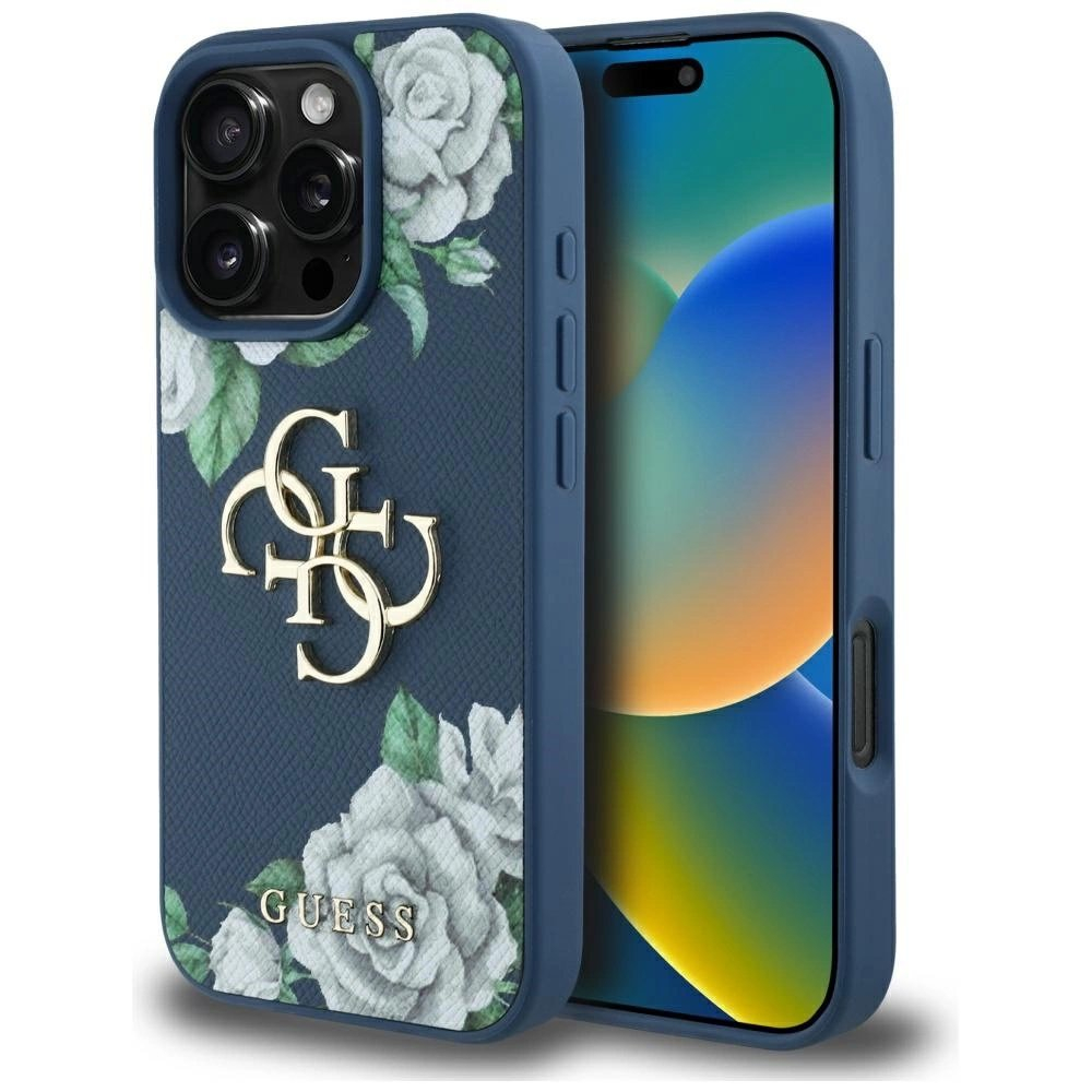 iPhone 16 Pro Guess Grained Roses Big 4G logo dėklas - mėlynas iPhone 16 Pro Guess Grained Roses Big 4G logo dėklas - mėlynas