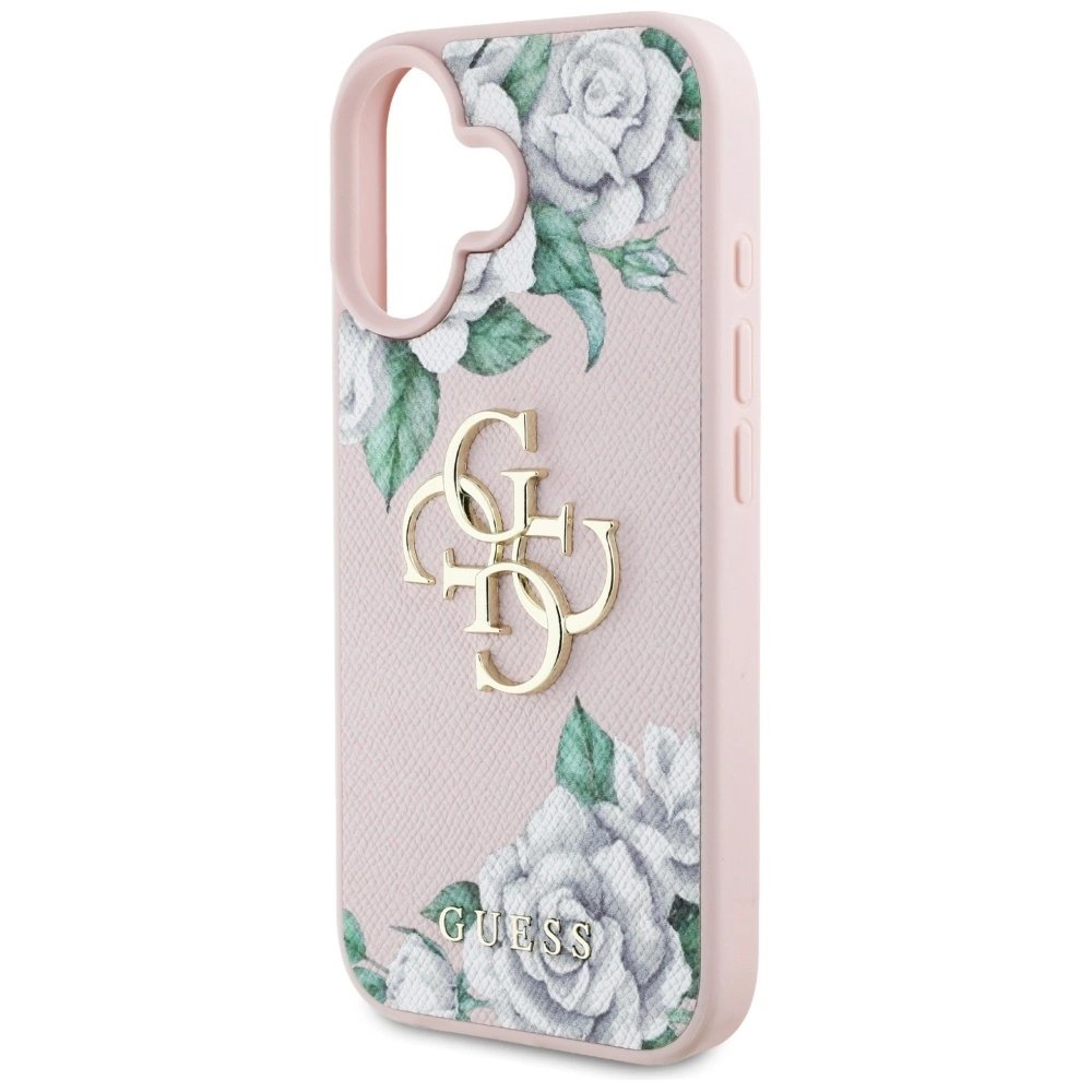 iPhone 16 Guess Grained Roses Big 4G logo dėklas - rožinis 5