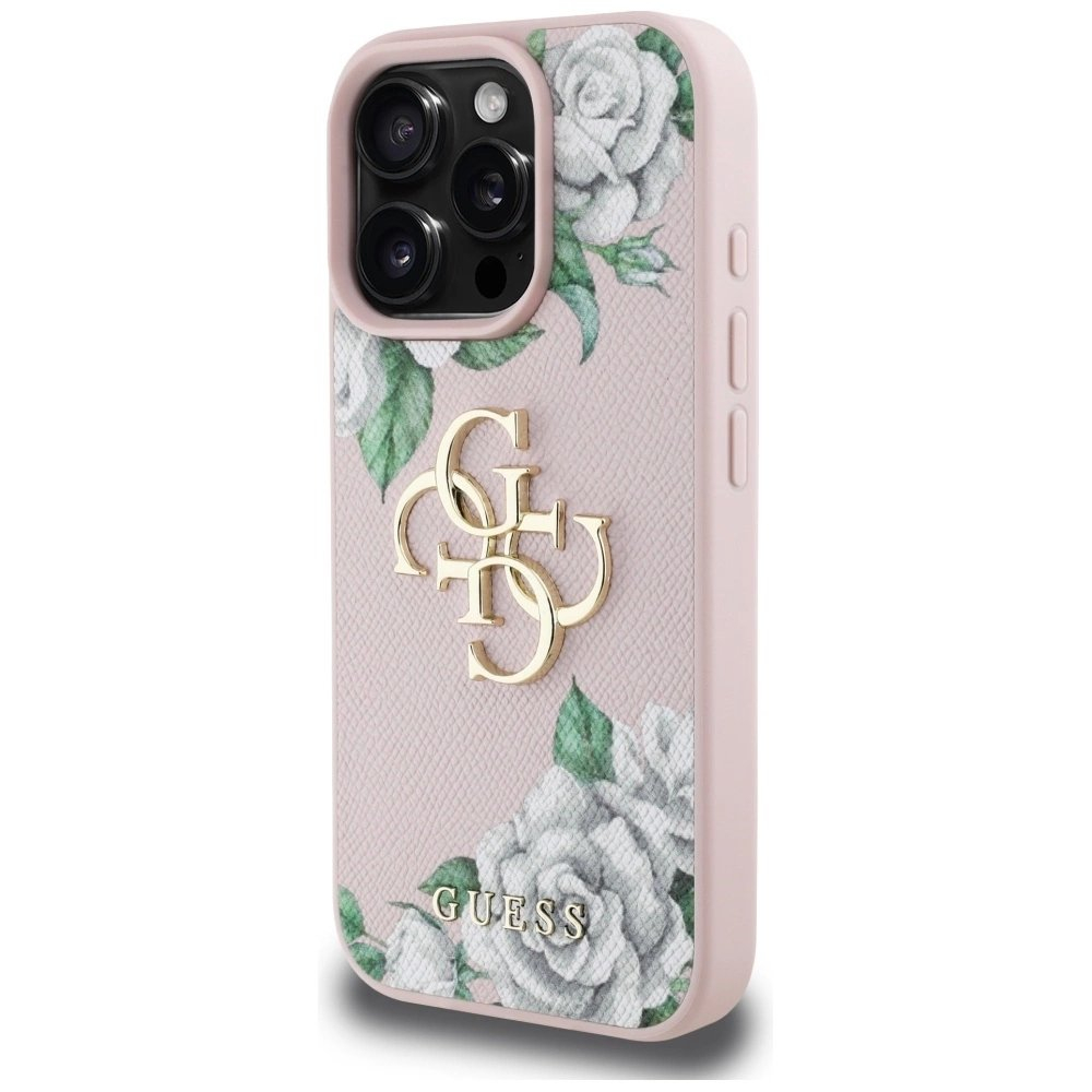 iPhone 16 Pro Max Guess Grained Roses Big 4G logo dėklas - rožinis 1