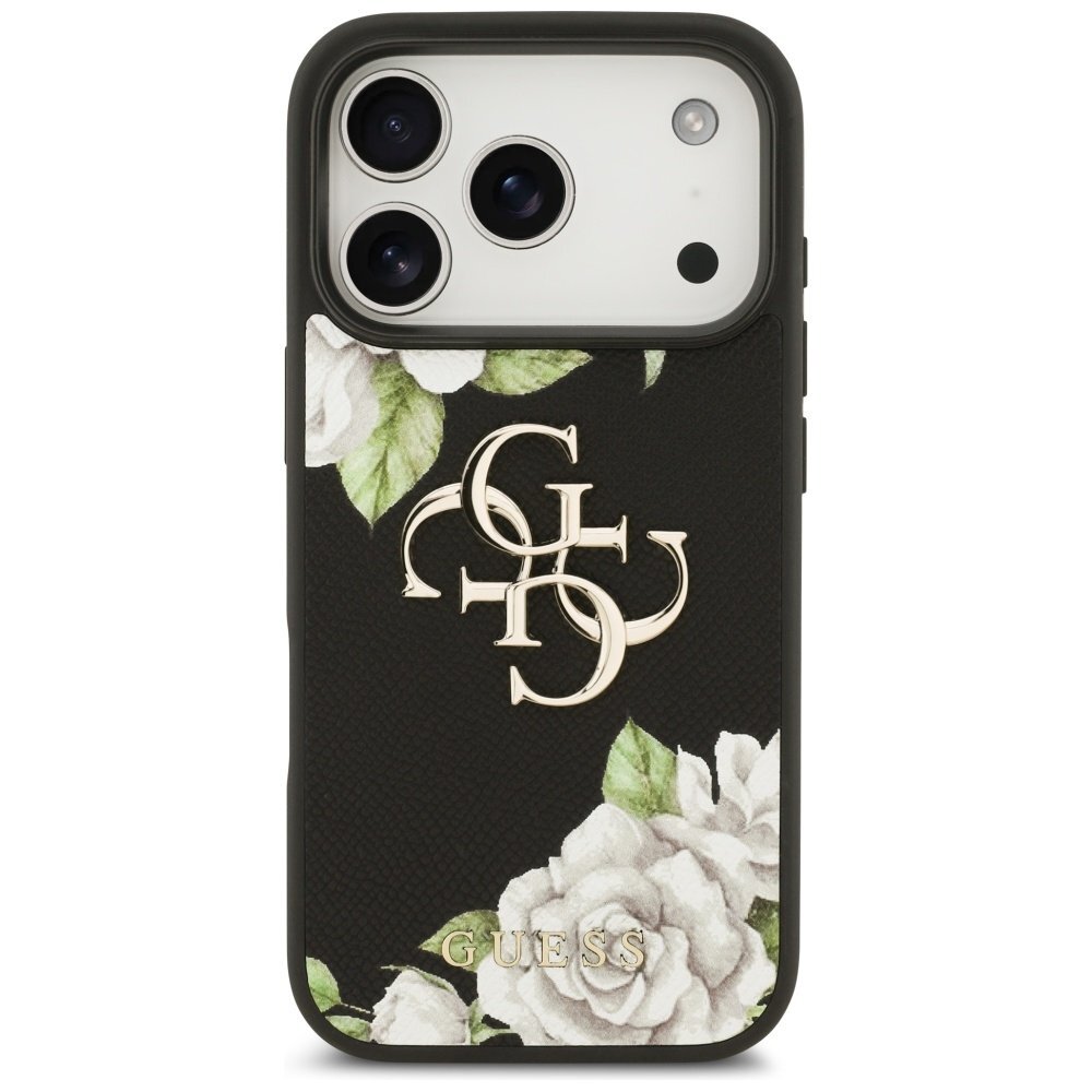 iPhone 17 Pro Guess Grained Roses & Big 4G Logo dėklas – juodas 2 iPhone 17 Pro Guess Grained Roses & Big 4G Logo dėklas – juodas 2