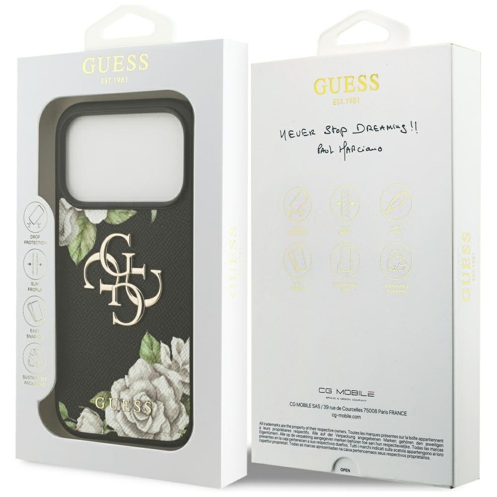 iPhone 17 Pro Guess Grained Roses & Big 4G Logo dėklas – juodas 7 iPhone 17 Pro Guess Grained Roses & Big 4G Logo dėklas – juodas 7