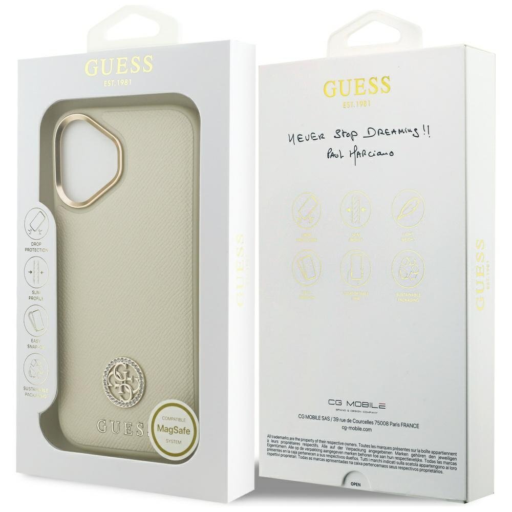 iPhone 17 Guess Grained Strass Logo dėklas su MagSafe – smėlio 7