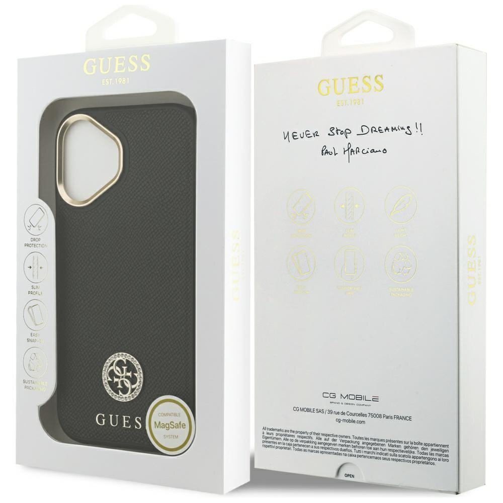 iPhone 17 dėklas Guess Grained Strass Logo, MagSafe – juodas 7