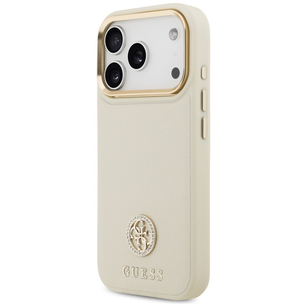 iPhone 17 Pro Guess Grained Strass Logo MagSafe dėklas – smėlinis 1 iPhone 17 Pro Guess Grained Strass Logo MagSafe dėklas – smėlinis 1