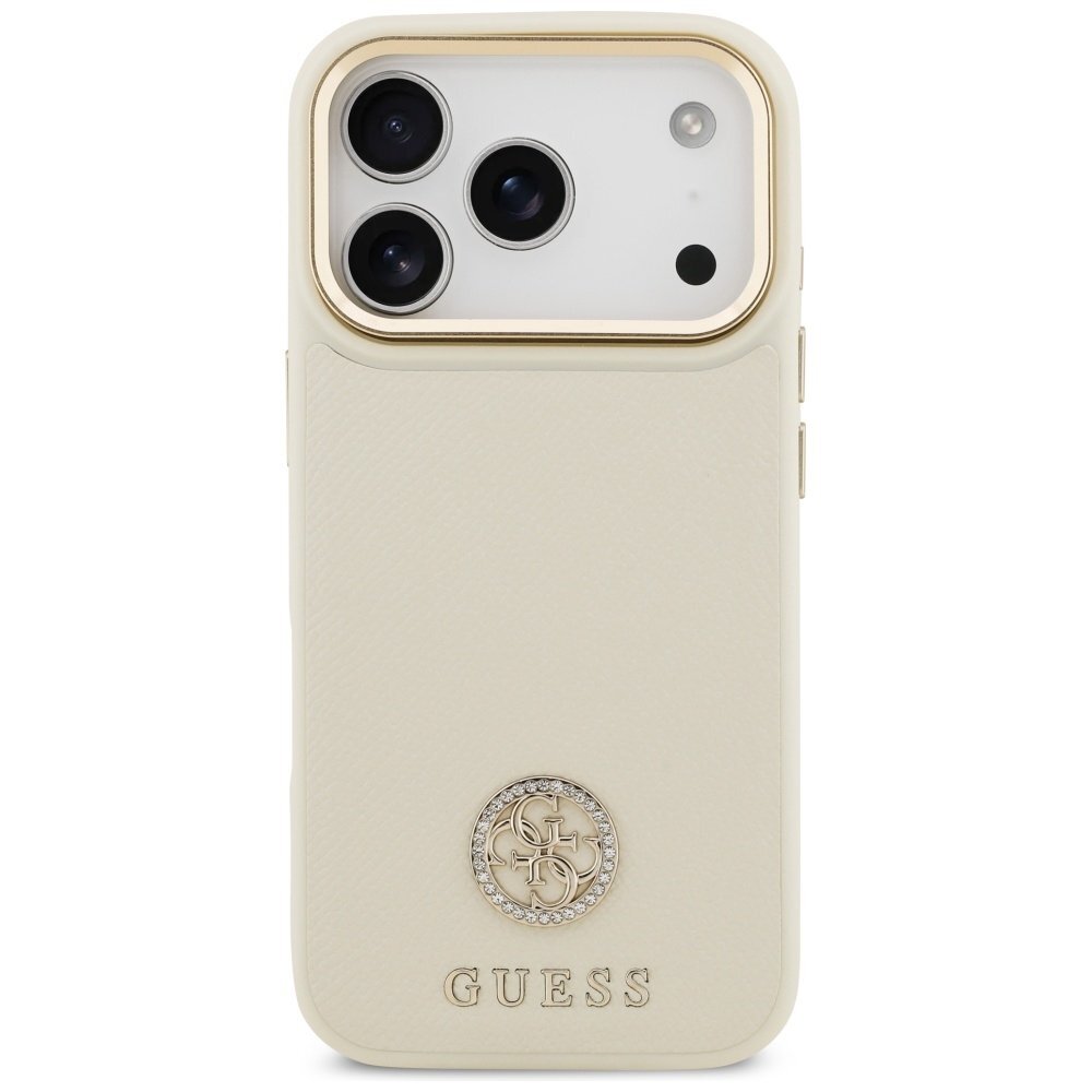 iPhone 17 Pro Guess Grained Strass Logo MagSafe dėklas – smėlinis 2 iPhone 17 Pro Guess Grained Strass Logo MagSafe dėklas – smėlinis 2