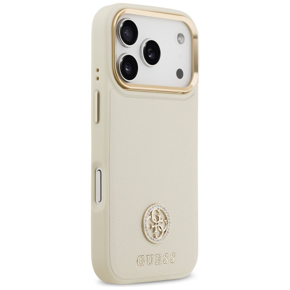 iPhone 17 Pro Guess Grained Strass Logo MagSafe dėklas – smėlinis 3 iPhone 17 Pro Guess Grained Strass Logo MagSafe dėklas – smėlinis 3