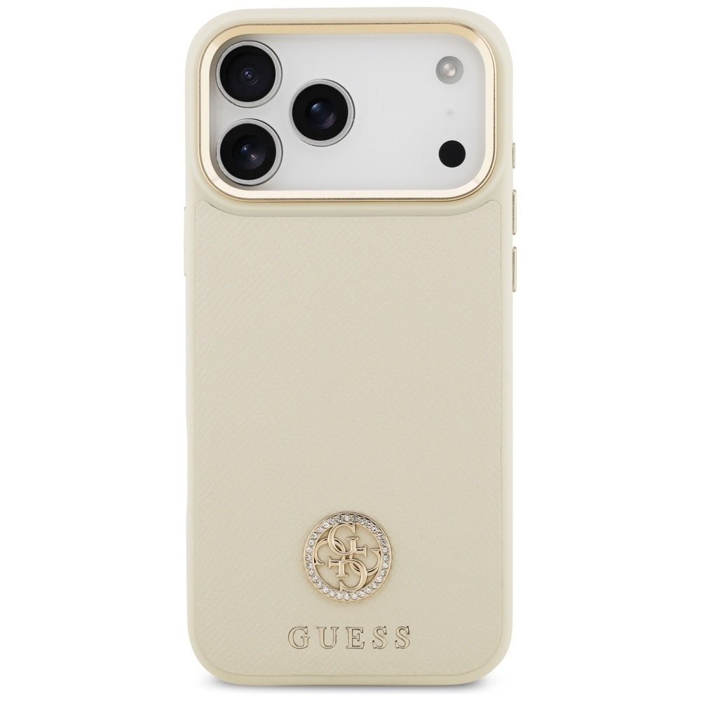 iPhone 17 Pro Max Guess Grained Strass Logo MagSafe dėklas – smėlinis 2 iPhone 17 Pro Max Guess Grained Strass Logo MagSafe dėklas – smėlinis 2