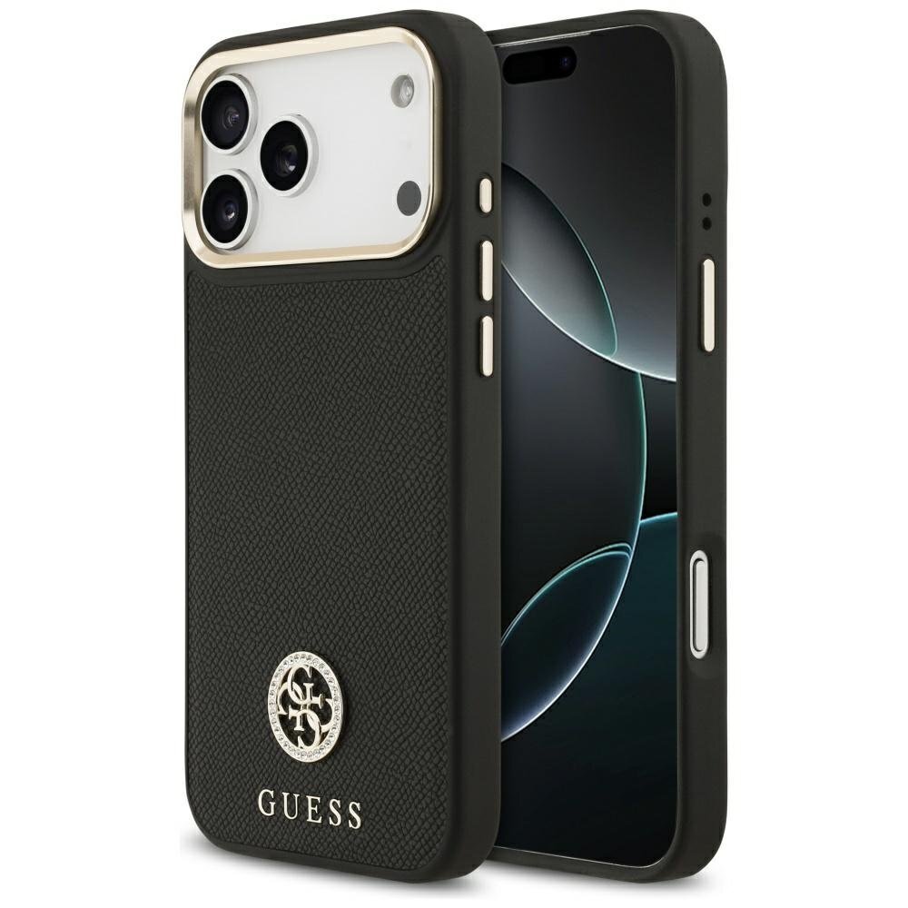 iPhone 17 Pro Max dėklas Guess Grained Strass Logo, MagSafe – juodas