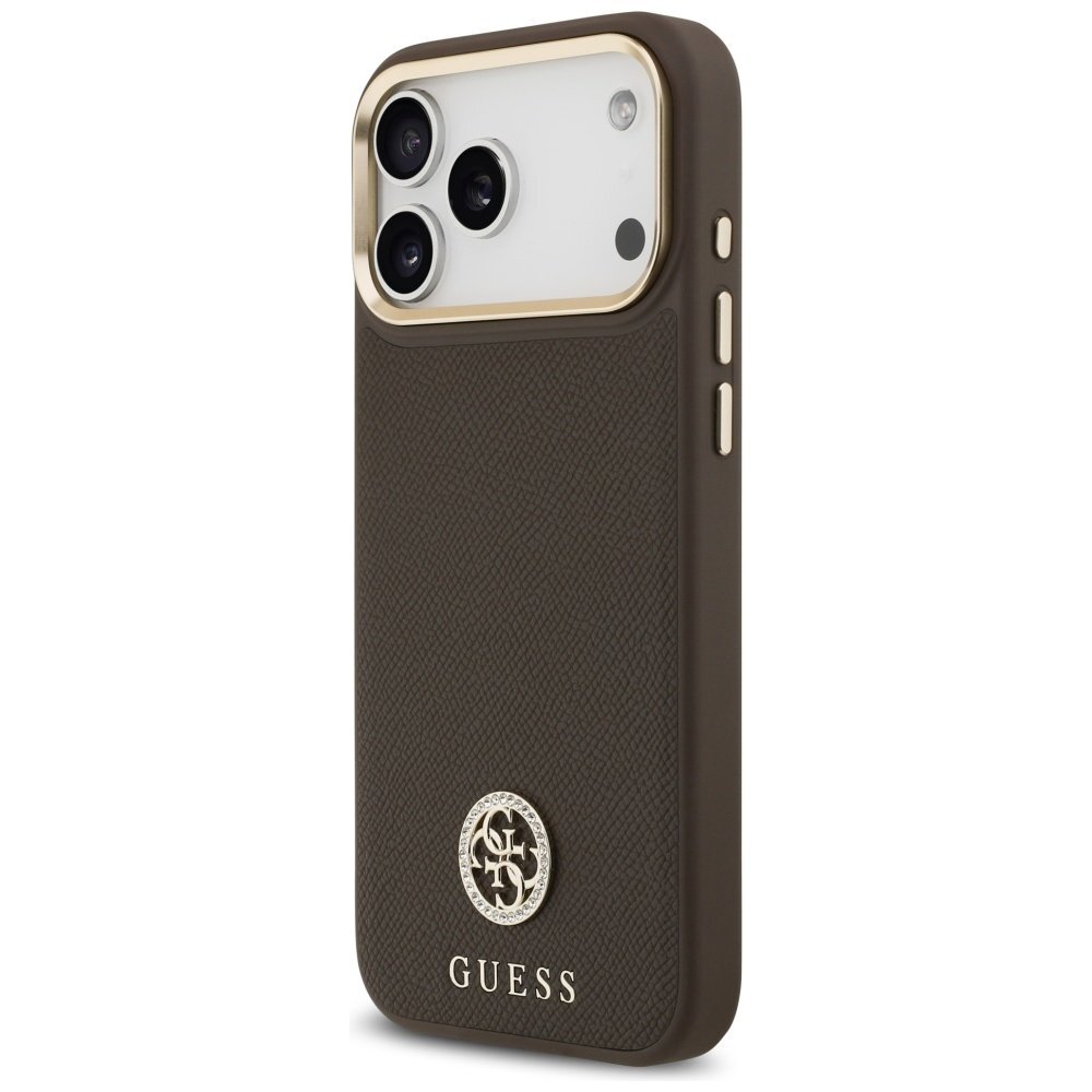 iPhone 17 Pro Max Guess Grained Strass Logo MagSafe dėklas – rudas 1