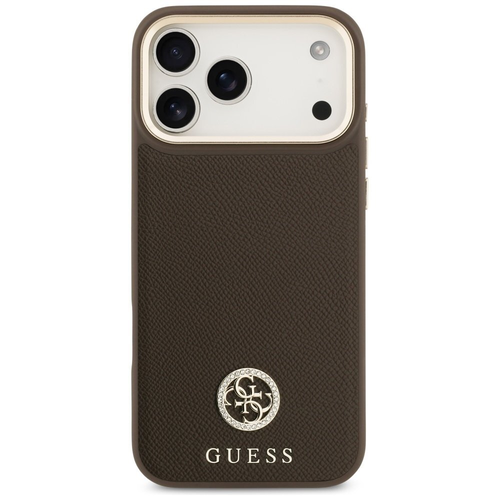 iPhone 17 Pro Max Guess Grained Strass Logo MagSafe dėklas – rudas 2