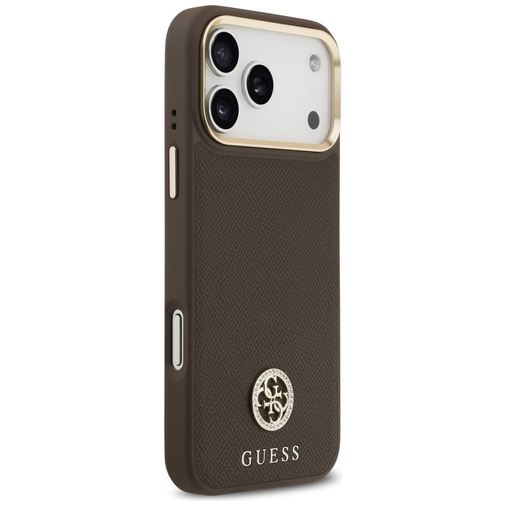 iPhone 17 Pro Max Guess Grained Strass Logo MagSafe dėklas – rudas 3