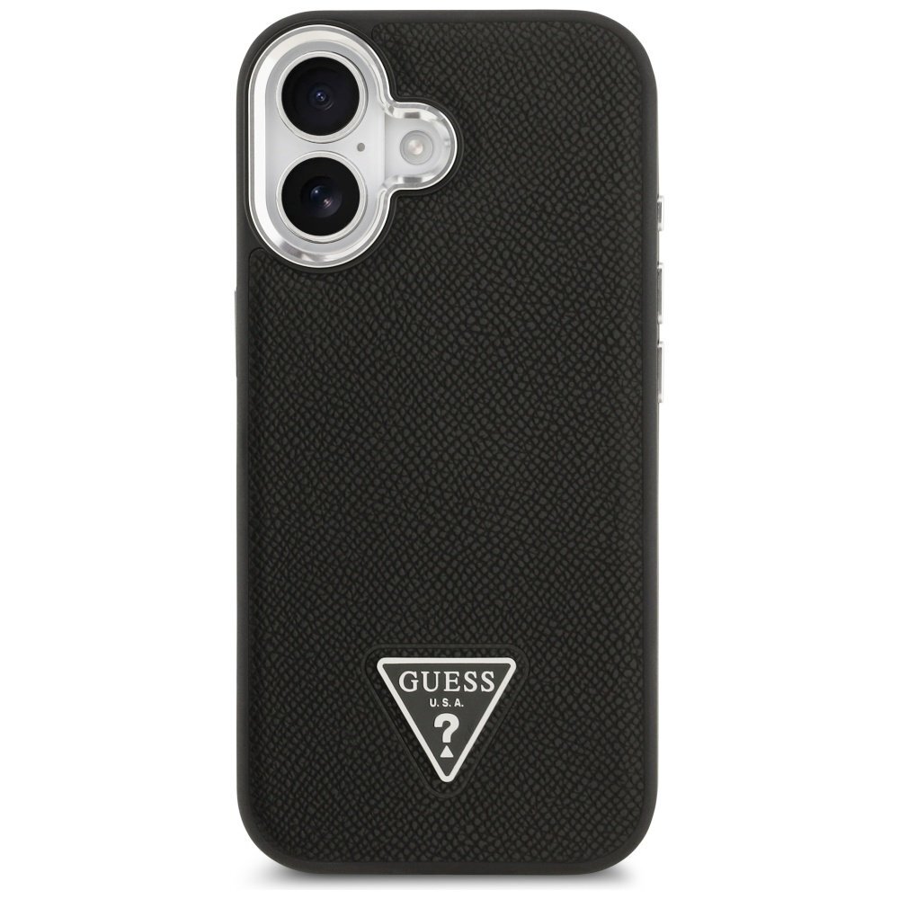 iPhone 17 Guess Grained Triangle Logo MagSafe dėklas – juodas 2
