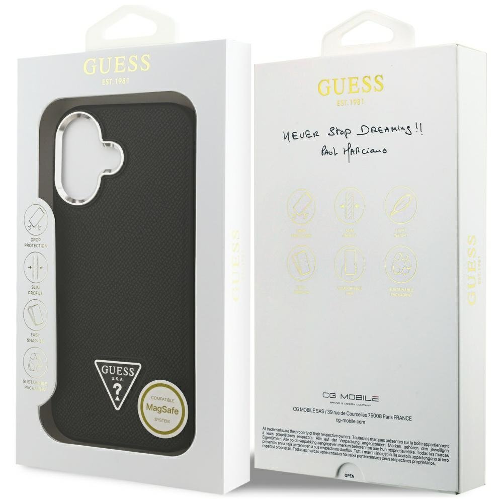 iPhone 17 Guess Grained Triangle Logo MagSafe dėklas – juodas 7