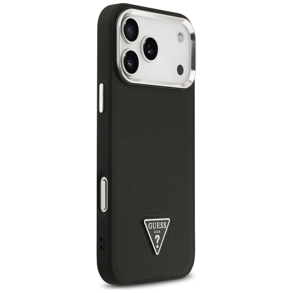 iPhone 17 Pro Max Guess Grained Triangle Logo MagSafe dėklas – juodas 3