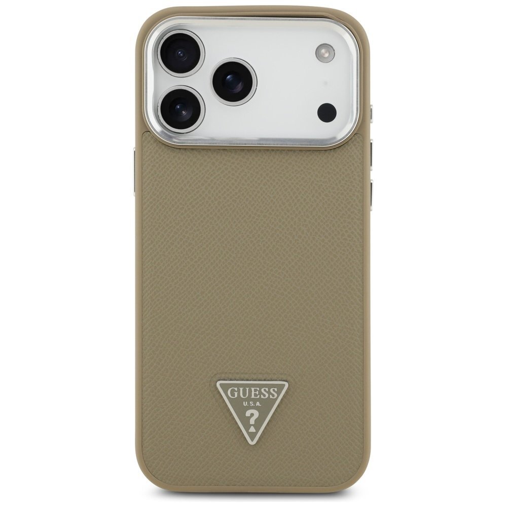 iPhone 17 Pro Max Guess Grained Triangle Logo MagSafe dėklas – rudas 2