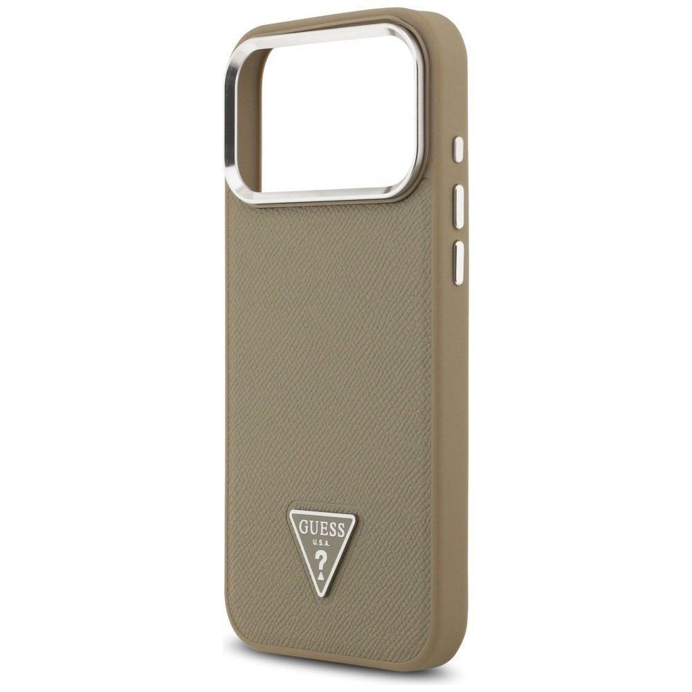 iPhone 17 Pro Max Guess Grained Triangle Logo MagSafe dėklas – rudas 5