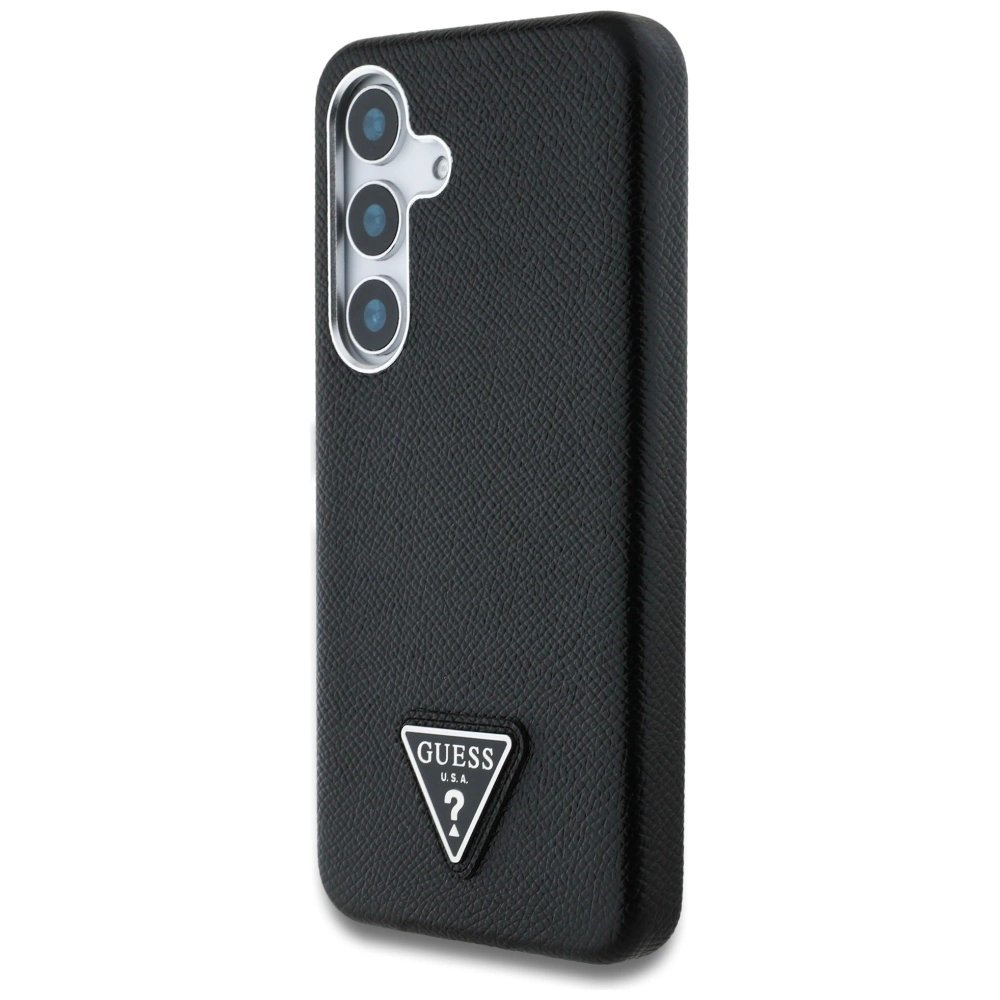 Guess Grained Triangle Logo MagSafe Dėklas skirtas Samsung Galaxy S25 - Juodas 1 Guess Grained Triangle Logo MagSafe Dėklas skirtas Samsung Galaxy S25 - Juodas 1