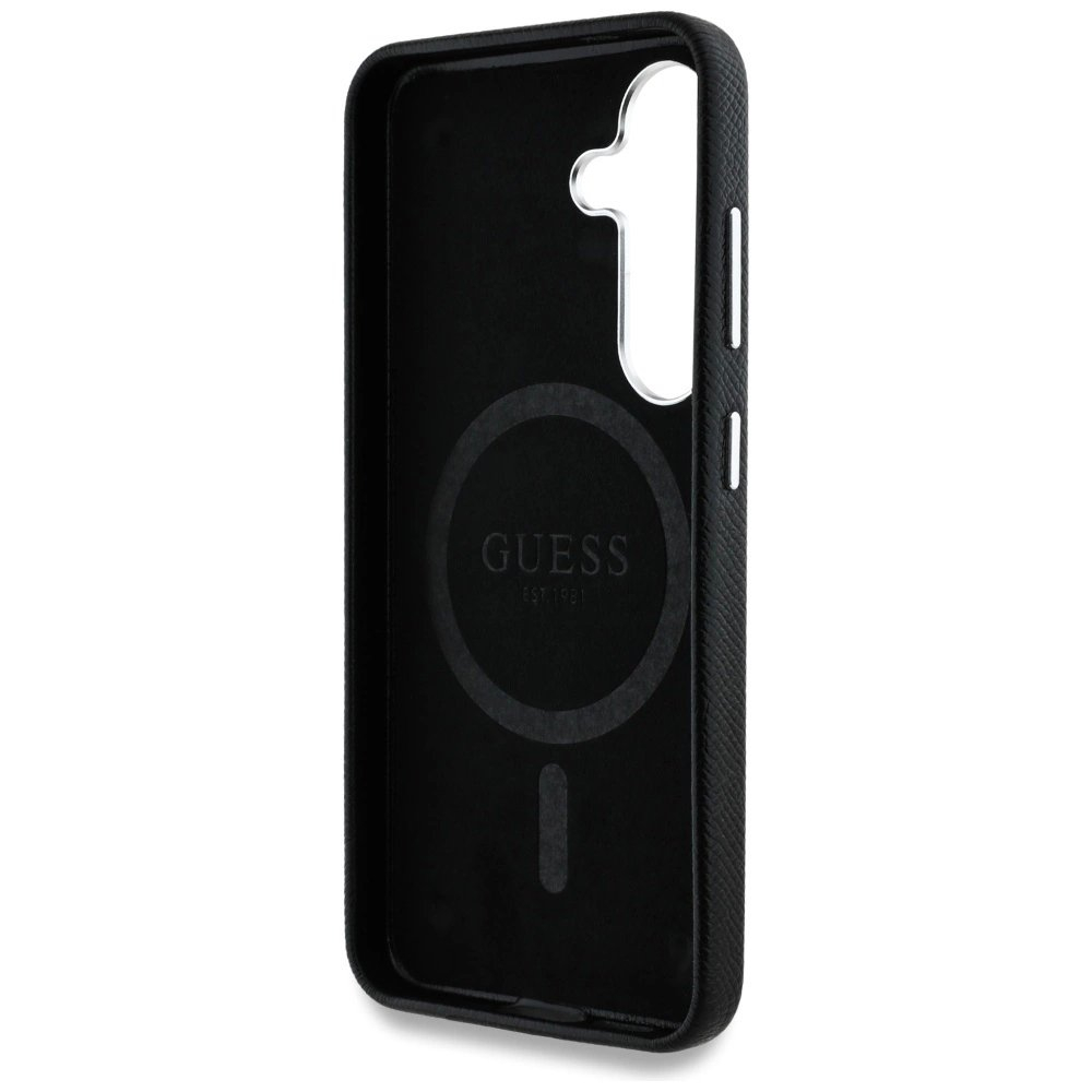 Guess Grained Triangle Logo MagSafe Dėklas skirtas Samsung Galaxy S25 - Juodas 6 Guess Grained Triangle Logo MagSafe Dėklas skirtas Samsung Galaxy S25 - Juodas 6